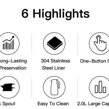 2L Thermal Coffee Bottle Stainless Steel Vacuum Flasks Office Hot Coffee Thermos Insulation Kettle Hot Water Thermos Pot