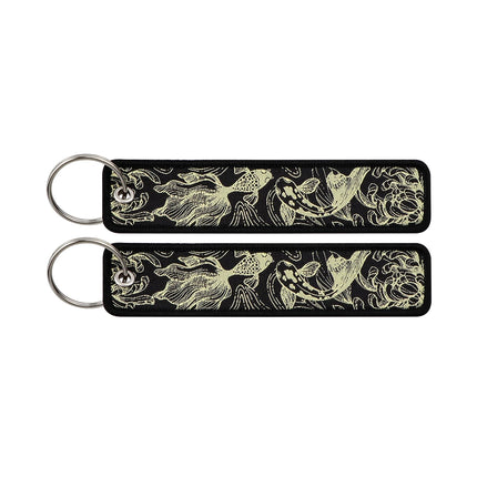 Japanese Van Gogh Art Waves Key Tag Keychains Women Koi Fish Keychain for Car Motorcycles Keys Keyring Men Holder Jewelry Gifts