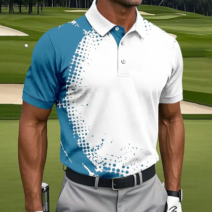 Men's Geometric Golf Sports Polo Shirts Short Sleeve Collared Shirts Casual Athleisure Buttons Summer Spring