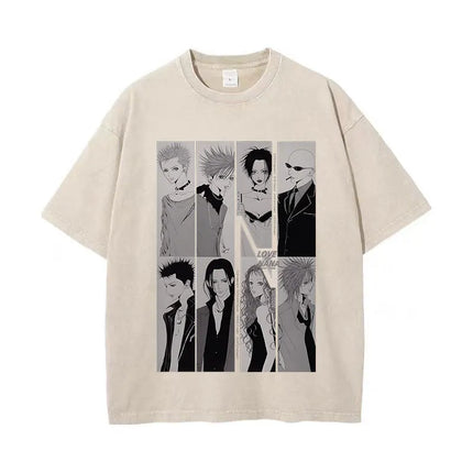Japanese Anime Nana Osaki Print Vintage Washed T-shirt Harajuku Streetwear Graphic T-Shirt Summer Short Sleeve Cotton T-shirt
