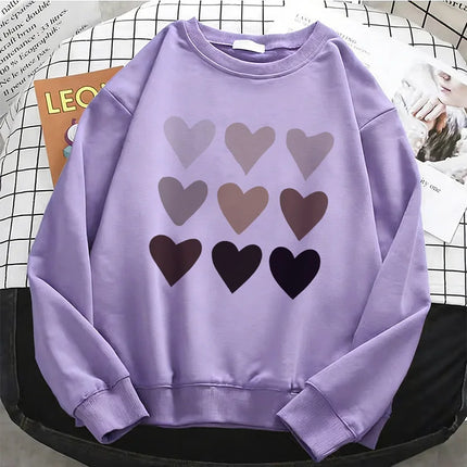 Fashion Womens Love Heart Y2k Hoodies Basic Warm Fleece Sweatshirt Soft 90s O-Neck Pullover Casual Female Clothes