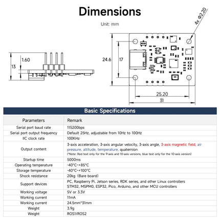 Yahboom IMU Sensor Module ARHS High-precision 6-axis/9-axis/10-axis Optional Support ROS1 ROS2 for ROS Robot Raspebrry Pi Jetson