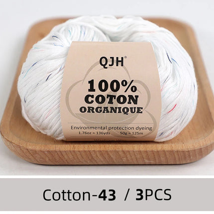 3PCS 100% Organic Cotton Yarn Machine Washable For Adult Baby Sweaters/Gloves/Scarves/Hats Etc. 50 gr (1.76 oz) 125 m (136 yrd)
