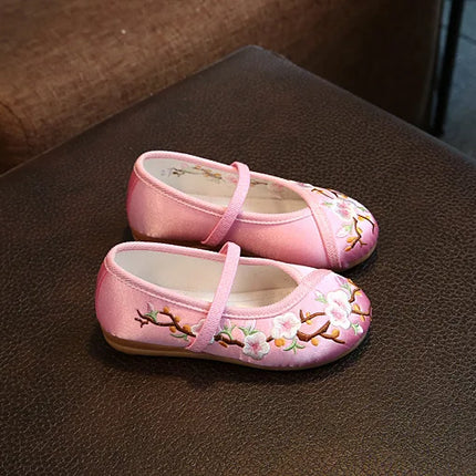 Girls Hanfu Flats Shoes Chinese Style Kids Princess Embroidery Cloth Shoes Dance Versatile Children's Ancient Dress Up Loafers