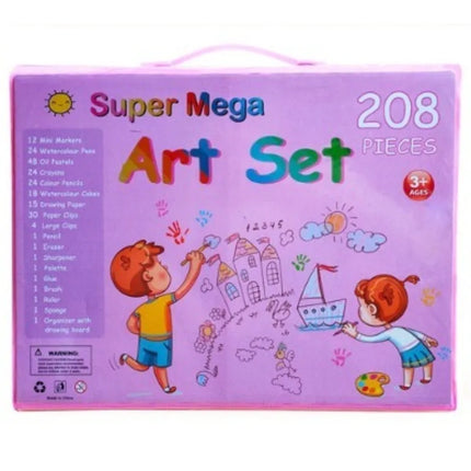 208Pcs Kids Art Set with Crayons Watercolor Pencils Foldable Easel for Children Painting Gift