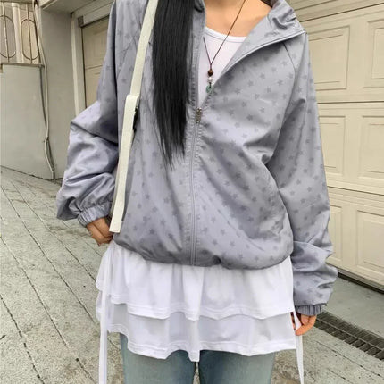 Y2K New Korean Fashion Simple Black Double-Sided Oversized Zipper Hoodie Female  Harajuku Gothic Casual Joker Couple Street Wear
