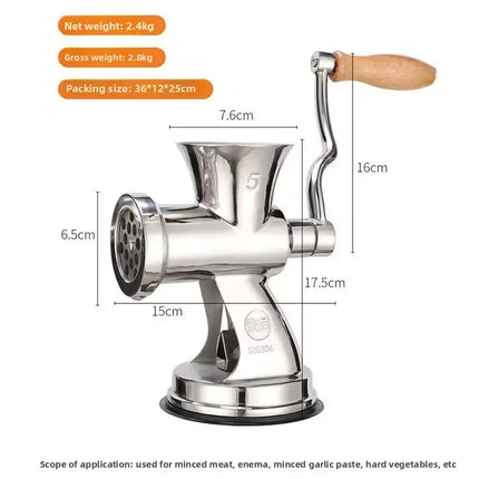 Manual Meat Grinder, Hand Crank Meat Mincer for Home Kitchen Stainless Steel Blades, Non-Slip Base, Easy to Clean