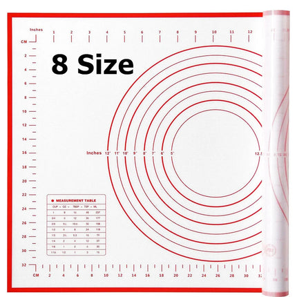 8 Size Silicone Baking Mat Reusable Nonstick Baking Sheet Thick Dough Rolling Mat with Measurements and Edge Heightening JT606