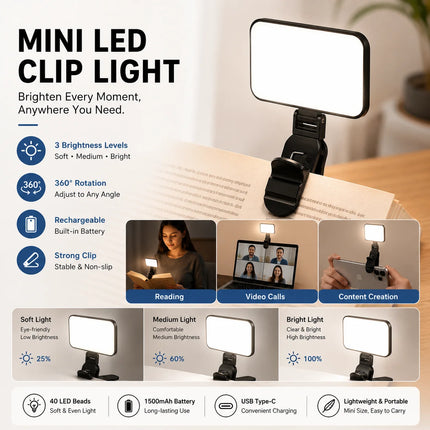 With Data Cable Mini Selfie Fill Light Rechargeable 3 Color Modes Adjustable Brightness Clip Mobile Phones Computers Photography