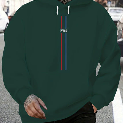 Men's Autumn/Winter Casual Fashion Loose Hoodie Paris Letter Pattern Printed Long Sleeve Warm Hoodie