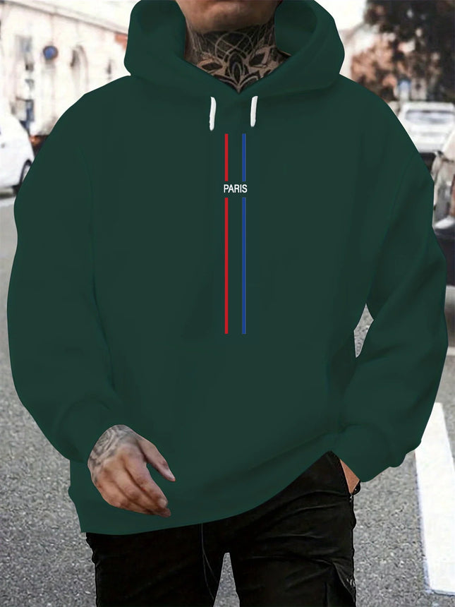 Men's Autumn/Winter Casual Fashion Loose Hoodie Paris Letter Pattern Printed Long Sleeve Warm Hoodie