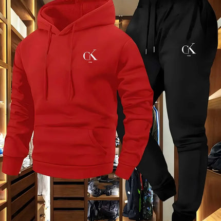 2026 Men'S Hoodie & Sweatpants Set - Casual Gray Loungewear with Pockets Drawstring Hood and Ribbed Waistband -Season Comfort