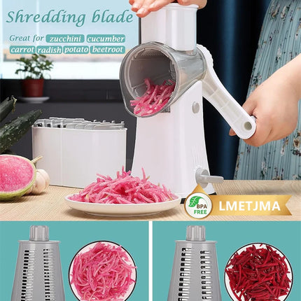 LMETJMA 5 in 1 Rotary Cheese Grater Shredder Kitchen Mandoline Vegetable Julienne Slicer Waffle Cutter Nut Chopper JT247