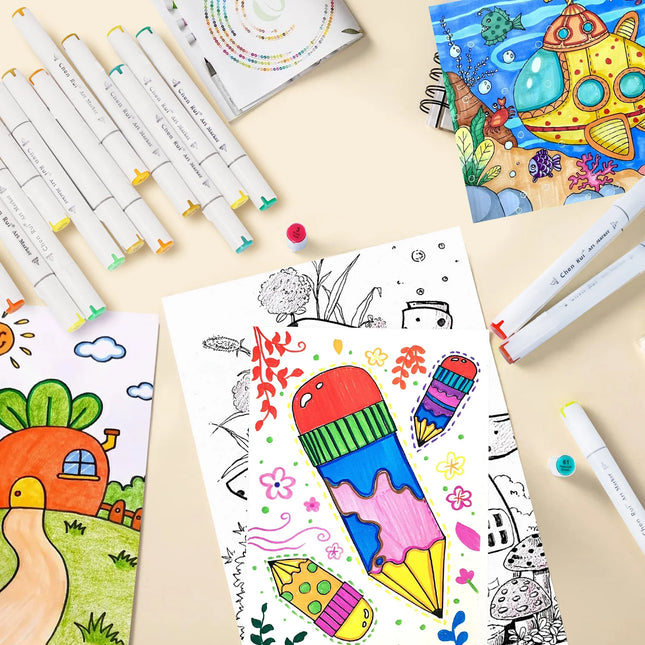 48-180 Colors Dual Tip Brush & Chisel Permanent Art Marker Pens Drawing Supplies Kit for Coloring Illustrations Back to School