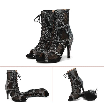 SWDZM Women Dance Boots Full Rhinestone Jazz Latin Dance Shoes Shining Dancing Boots Sexy Thin Heels Women Ladies Dancing Shoes
