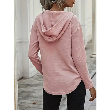Plus Size 1XL-5XL New Women's V-neck Long Sleeve Hoodie Sweater Women's Drawstring Pullover Top