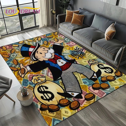 3D Rich Man Game Monopoly Dollar Cartoon Carpet Rug for Living Room Bedroom Home Sofa Decoration Kid Area Rug Non-slip Floor Mat