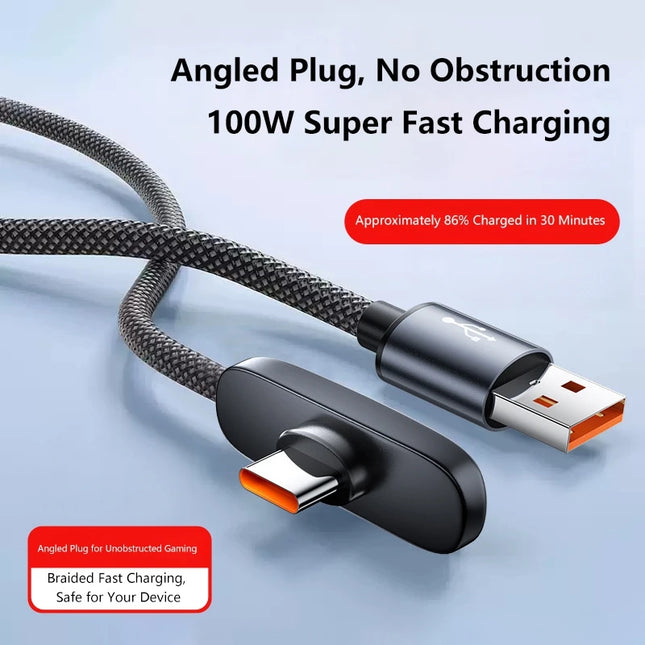 100W Fast Charging Cable Right Angle 90 Degree USB C Type C Data Cord Mobile Cell Phone Fast Charging Data Cable for Samsung