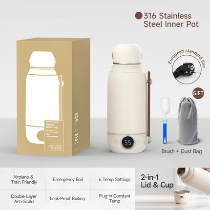 800ML Portable Electric Water Cup 2 In 1 Boil & Drink Smart Temp Display Thermos Kettle Constant Temperature Travel Heating Mug