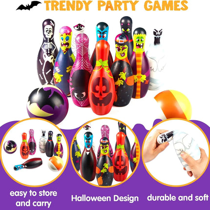 Foam Bowling Set Halloween Gift for Kids Toys Party Supplies Get-Together Party Game Day Events Indoor Outdoor Toy Game with 10 Pins & 2 Balls Fun Sports Games Birthday Parties