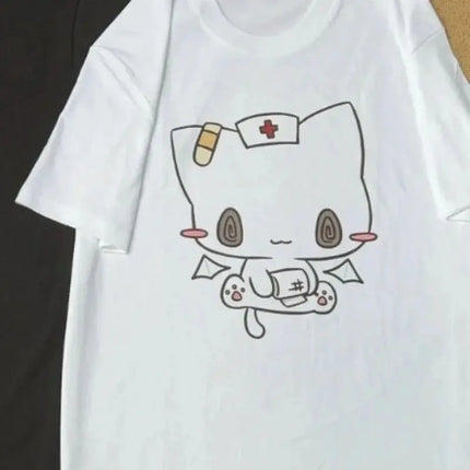 Couple Cute Cartoon Printed Funny Couple Sweet Short Sleeve O Neck Loose Y2k Harajuku Tops Casual Loose Cotton T Shirt Unisex
