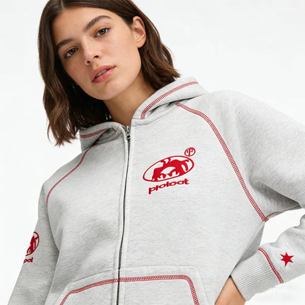 American Y2K 2026 New Fashion Punk Pattern Embroidered Zipper Hoodie Women Street Hip Hop Fleece Padded Sweatshirt Unisex Hoodie