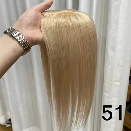 12 Inch 30cm Brazilian Human Hair Topper with 7x11 Swiss Lace Base Invisible Scalp Clip on Natural Blend for Thin Crown Hair