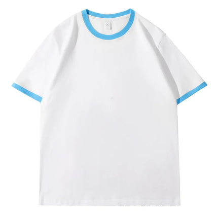 210G Heavy Cotton Men's T-shirt Edge-bumping O-Neck Short-sleeved Man T shirt Contrasting Color Splicing Men T-shirt Tops Tees