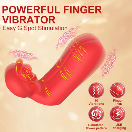 10 Frequency Rose Double Vibration Finger Cover For Female Clitoris Stimulation G-spot Anal Massage Sex Toy Adult Product