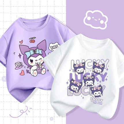2pcs/pack Sanrio Summer Baby Girls Clothes Children Kuromi Printed Short Sleeve T-shirts Kid Cotton Cartoon Breathable Soft Top