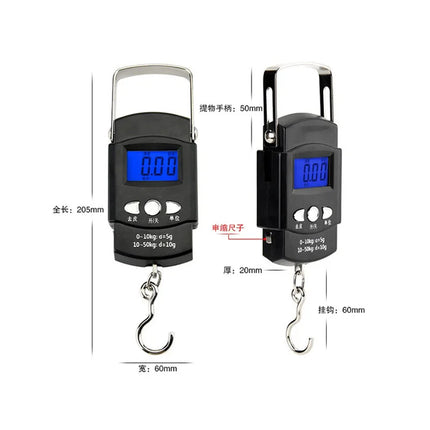 110lb/50kg Electronic Scale Blue Backlight LCD Display with Measuring Rule Tape Balance Digital Fishing Hanging Hook Scale Tool
