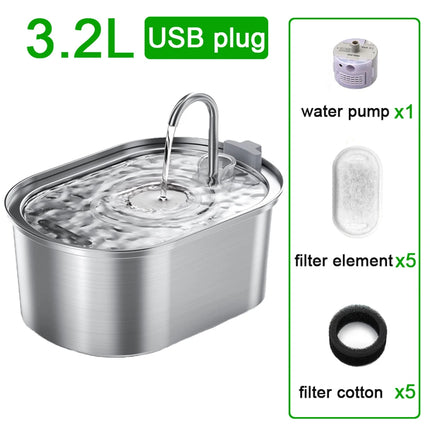 3.2L Cat Automatic Water Dispenser Pet Water Fountain USB With Filter Stainless Steel Dog Drinking Fountain For Cats Dogs ﻿