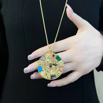 Necklace Amulet Magical Lucky Symbols New Fine Jewelry Europe 925 Sterling Silver Wheel Of Fortune Gift For Women Men