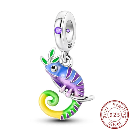 925 Sterling Silver Charms Beads Cute Fire Dragon Shaped Chameleon Charms Fit Original Pendants Bracelet DIY Women Jewelry Gift