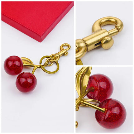 Cherry Charm Handbag Pendant Keychain for Women, Exquisite Internet-Famous Crystal Cherry Bag Accessories High-Grade Pendant