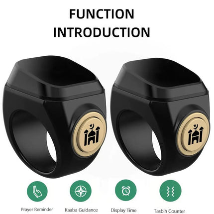 1 ZIKR smart ring with vibration alerts, which connects to the APP for time synchronization and provides five daily prayer remin
