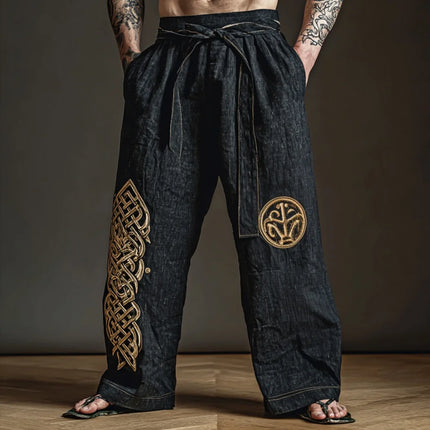 Men's Retro Viking Celtic Knot and Snake 3D Printed Casual Drawstring Straight-Leg Summer Beach Pants
