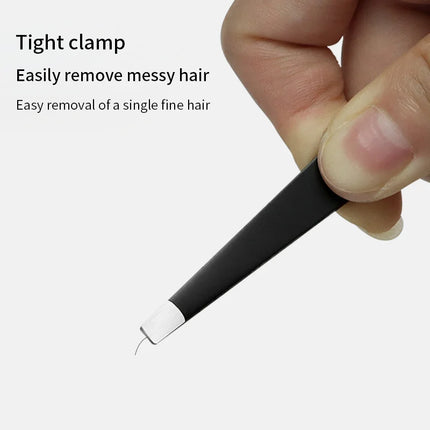 Stainless Steel Black Eyebrow Tweezer with Slant and Flat Point Beauty Tools for Eyebrows & Ingrown Hair Removal