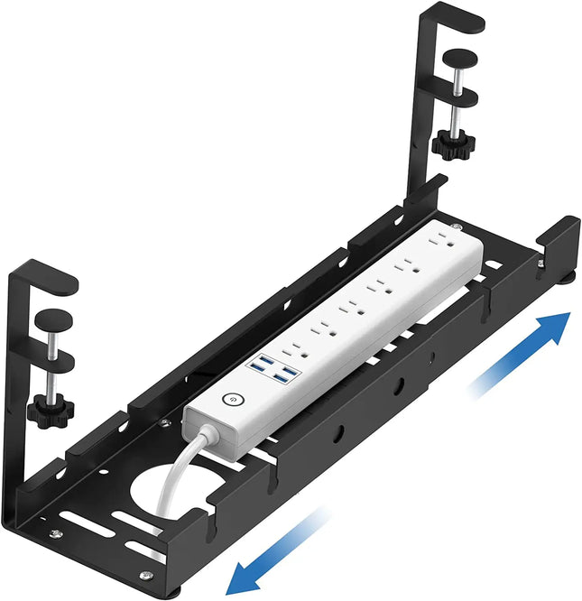 No Drilling Extendable Under Desk Cable Management Metal Cable Tray Under Desk With Clamp Retractable Power Strip Cord Holder
