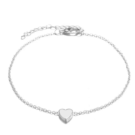 Women Ankle bracelet silver Color Anklets Simple Heart Barefoot Crochet Sandals Foot Jewelry Two Layer Foot Leg Bracelet Anklets
