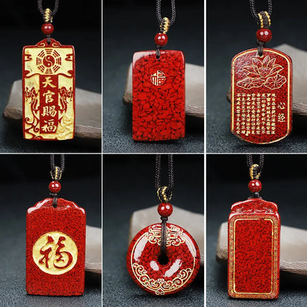 Crystal Sand Bronzing Ping An Buckle Pendant Natural Ore Cinnabar Gold-Plated Unbranded Ping An Pendant Good Lucky Charms