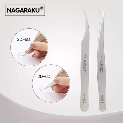 NAGARAKU 2pcs set for eyelash extension professional tweezers N-01 and N-02 for divide volume eyelash