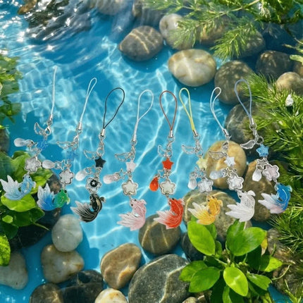 Plastic Lucky Koi Phone Pendant Crystal Beads Unique Mobile Phone Chain Simulation Fish Lightweight Beaded Keyring School