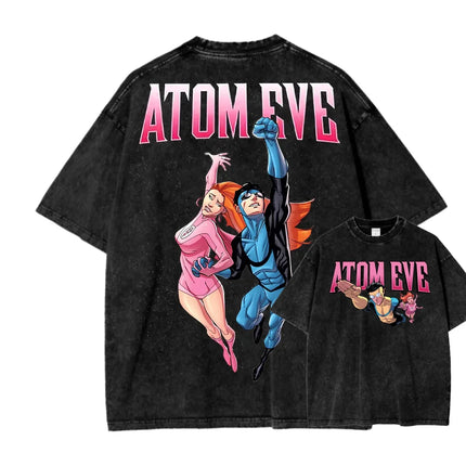 Superhero Anime Invincible Graphic Print Washed T-shirt Men Women New Fashion O-neck Cotton Tee Streetwear Hip Hop Oversized Top