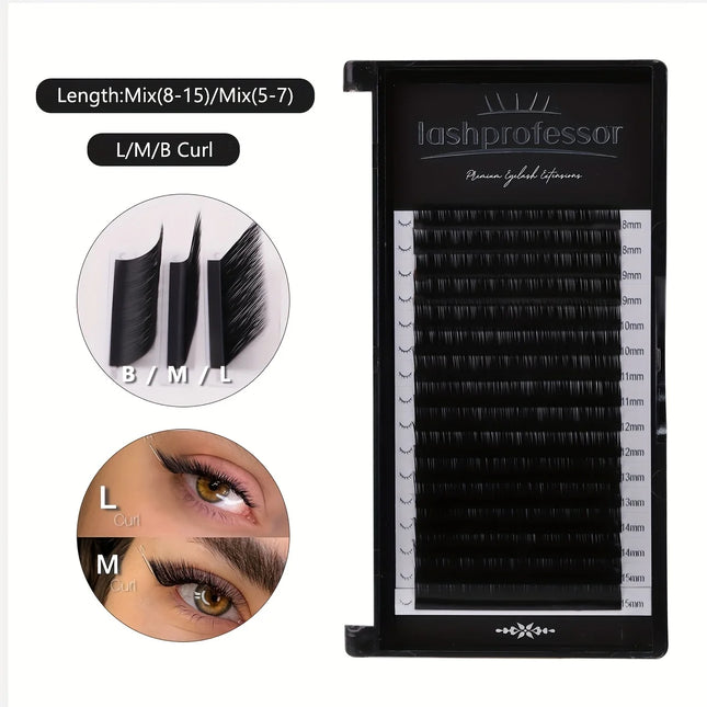 Lashprofessor Soft Natural Volume Cashmere Matte Black Lashes Trays B/L/M Curl 5-15mm Korean PBT Individual Eyelashes Extension