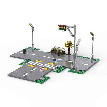 MOC Blocks City Friend Street View Plate Traffic Lights Sign Road Base Compatible Railroad Bridge Building Bricks DIY Kid Toys