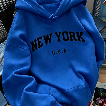 Men Women New York USA Graphic Hoodie  Loose Sweatshirt Vintage Streetwear Casual Soft Fleece Hooded Pullover Autumn Daily Wear