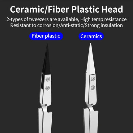 LUXIANZI 1PC Reverse Tweezers Stainless Steel Industrial Tweezers Tools Non-magnetic plastic ceramic Tip ESD Precision Forceps