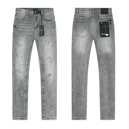 2026 RTA Men's Slim Fit Jeans Collection Distressed Ripped Paint Splatter Studded Patch Vintage Washed Streetwear Fashion Pants