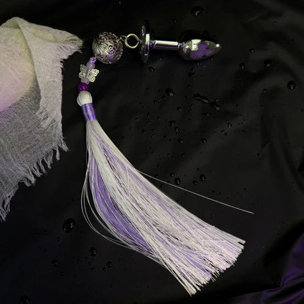 Purple Women's Fringe Nipple Clamps, SM Collar, Butt Plug, Bells, Couples' Teasing Adult Toys, Nipple Stimulation Sex Product